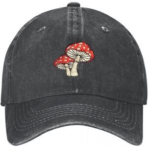 Unisex Black Cotton Mushrooms Embroidered Adjustable Buckle Classic Baseball Cap
